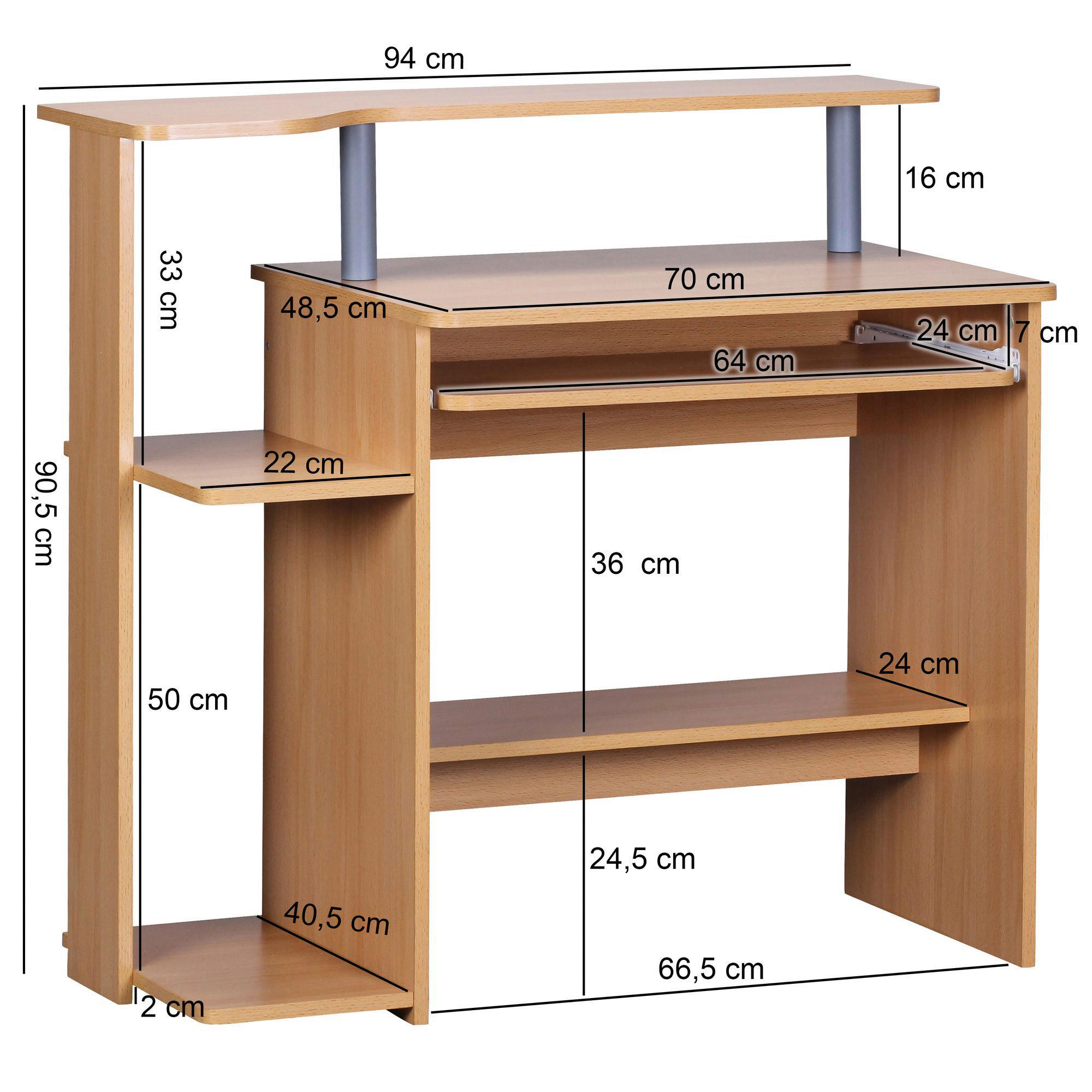 Computertisch buche Nachbildung B/H/T: ca. 94x90,5x48,5 cm Computertisch - buche (94,00/90,50/48,50cm) - Wohnling