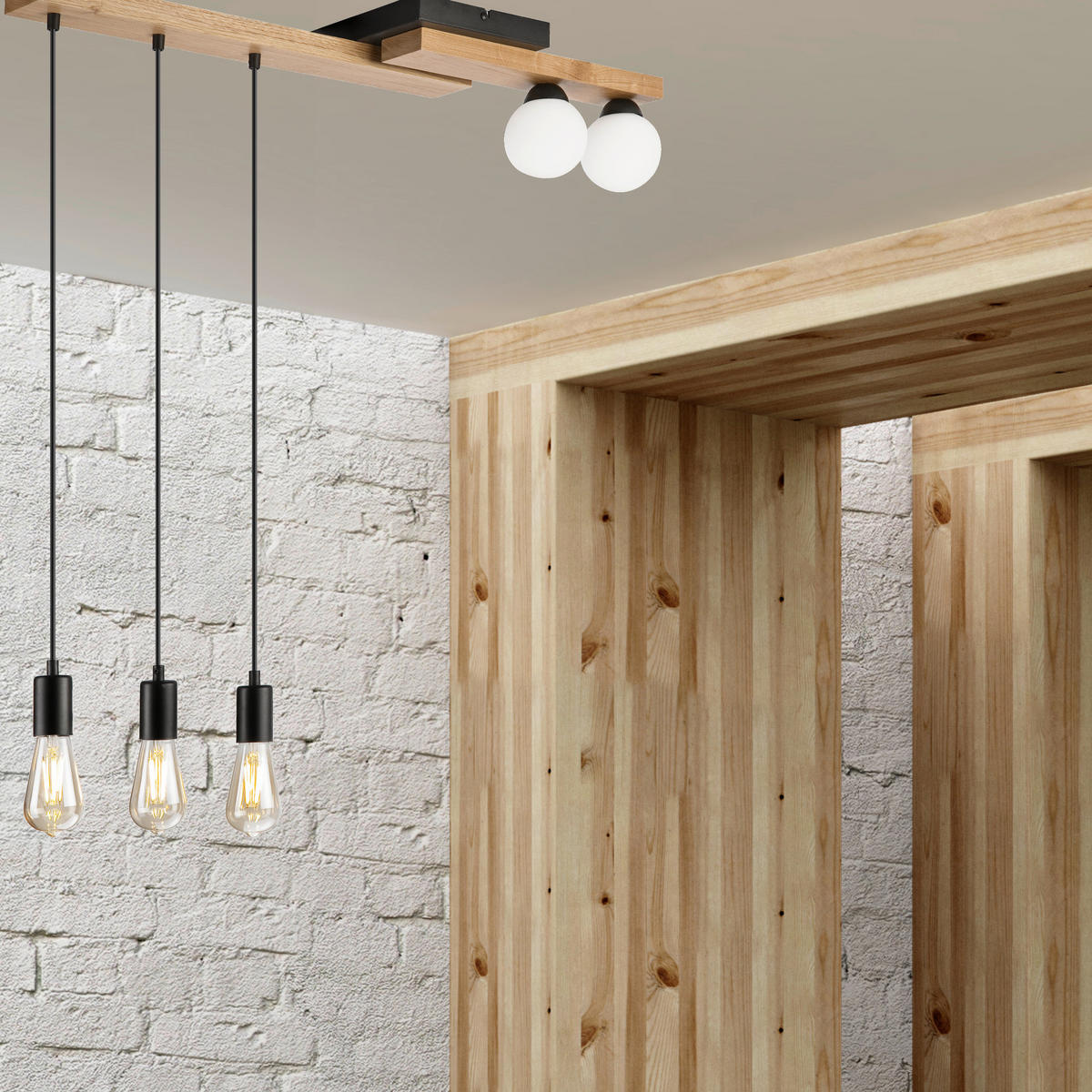 Lamkur Pendelleuchte schwarz Holz B/H/L: ca. 20x86x84 cm G9 2 Brennstellen CORTINA - schwarz (84,00/20,00/86,00cm) - Lamkur
