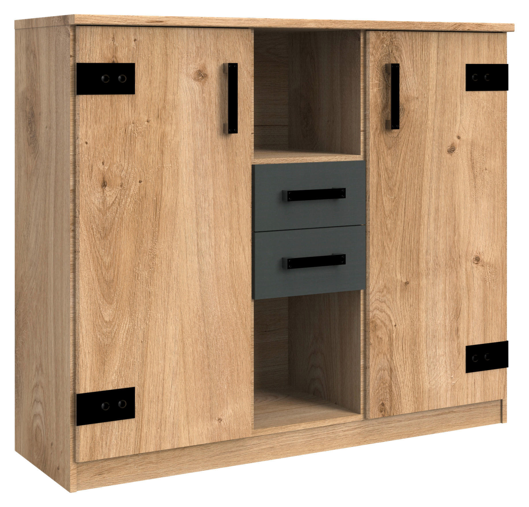 Highboard Liverpool Plankeneiche Nachbildung B/H/T: ca. 124x105x41 cm Liverpool - Graphit (124,00/105,00/41,00cm)