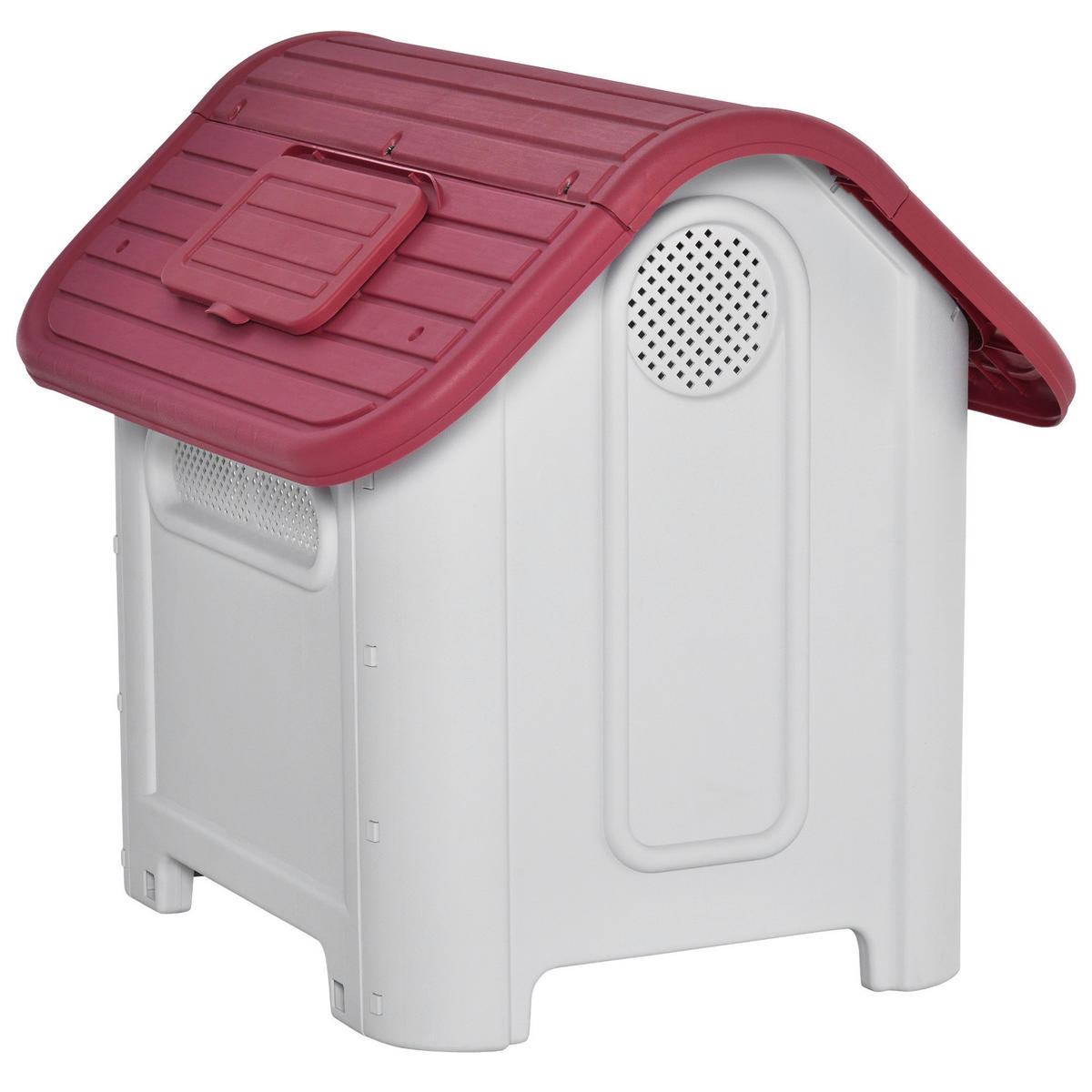 PawHut Hundehütte rot Kunststoff B/H/L: ca. 75x66x59 cm Hundehütte - hellgrau/rot (59,00/75,00/66,00cm) - PawHut