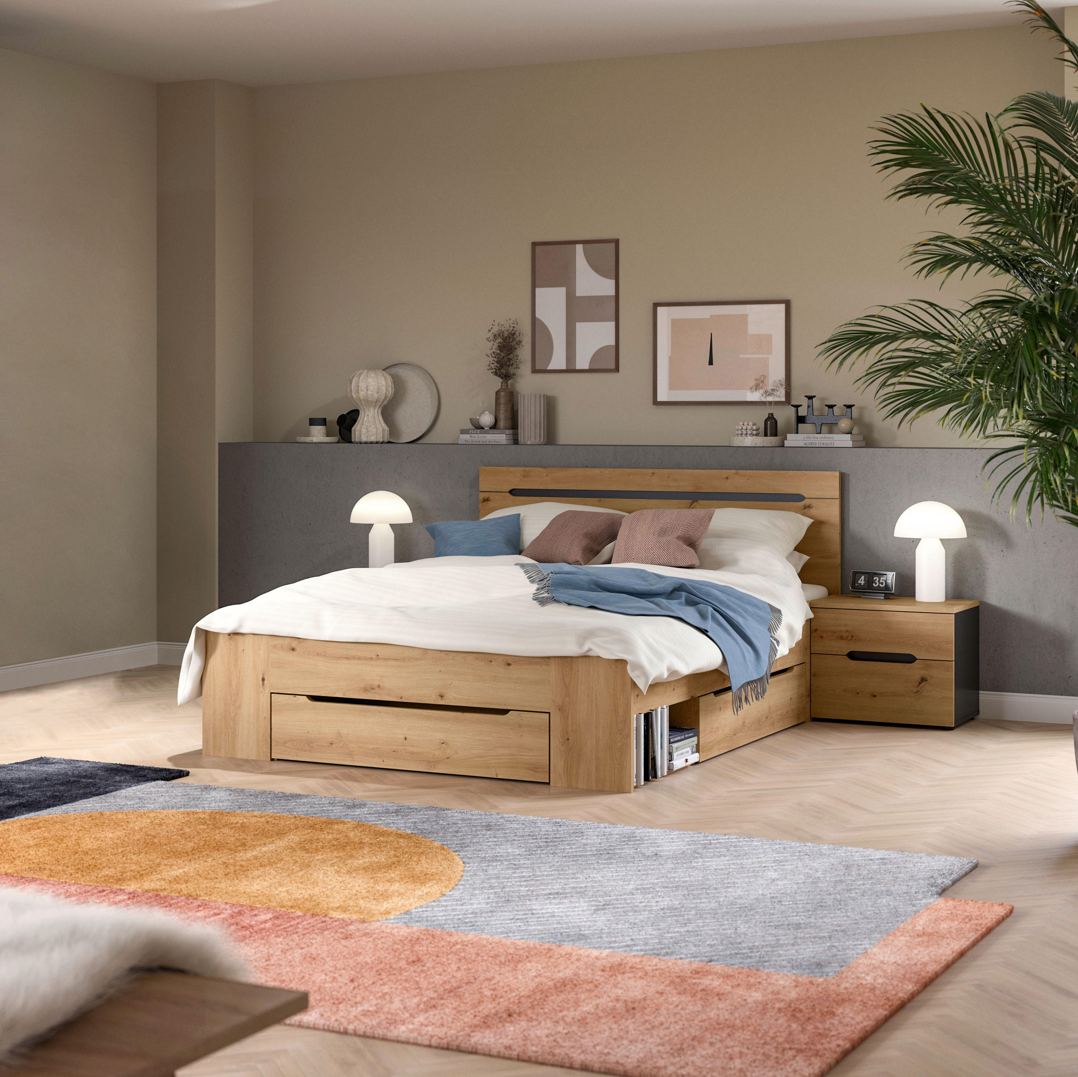 Schlafzimmer CANU, Set basaltgrau Artisan Nachbildung B/H/T: ca. 244x87x205 cm CANU, Set - basaltgrau (244,00/87,00/205,00cm) - xonox.home