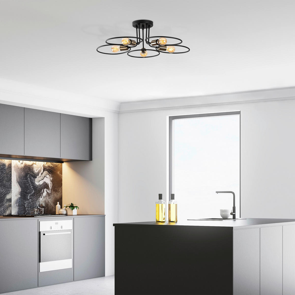 Opviq Deckenleuchte Circle-1346 schwarz Eisen B/H/T/L/D: ca. 73x22x73x73x73 cm E27 5 Brennstellen Circle - schwarz (73,00/73,00/22,00cm) - Opviq