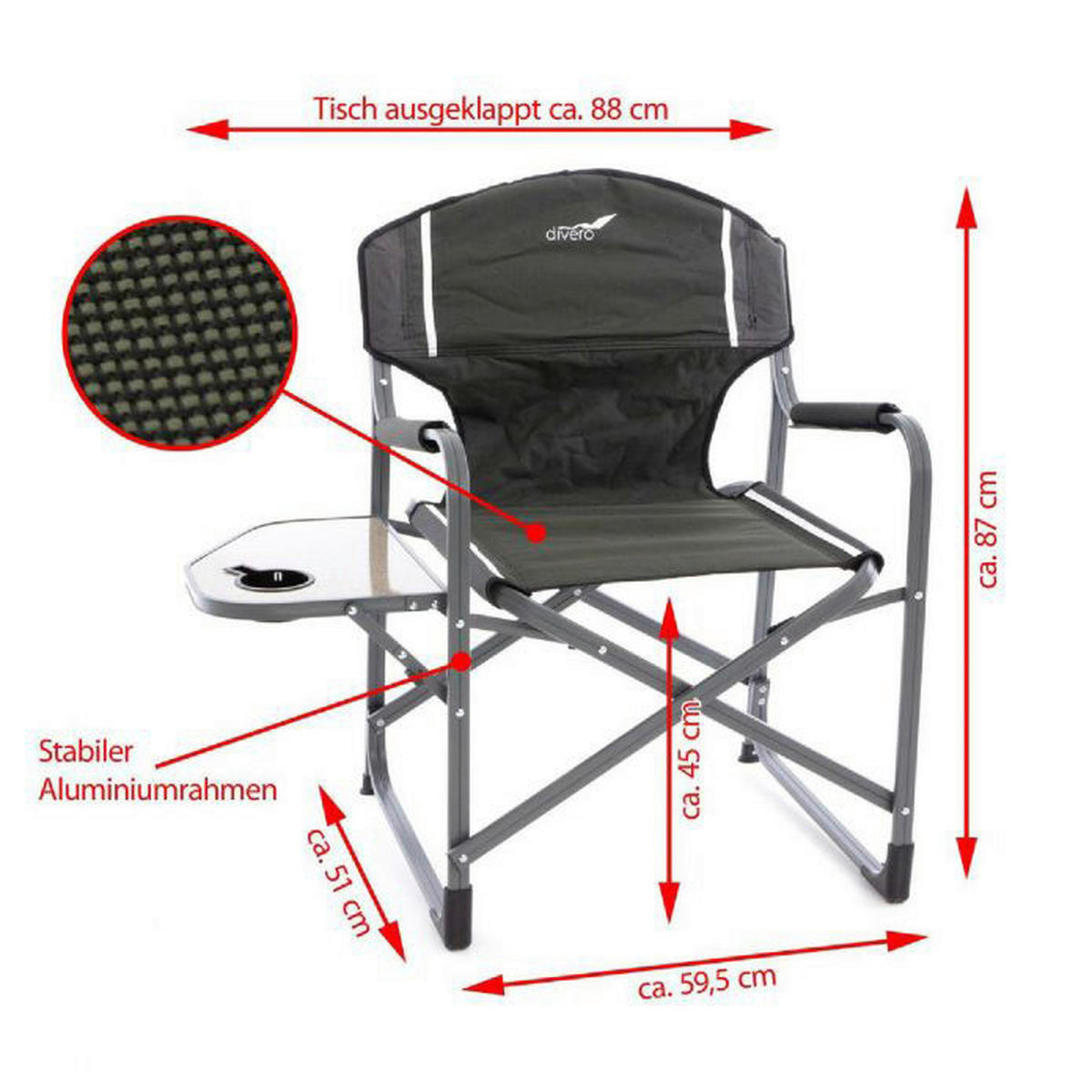 VCM Campingstuhl schwarz Polyester B/H/T: ca. 51x87x59 cm Campingstuhl - schwarz (51,00/87,00/59,00cm) - VCM