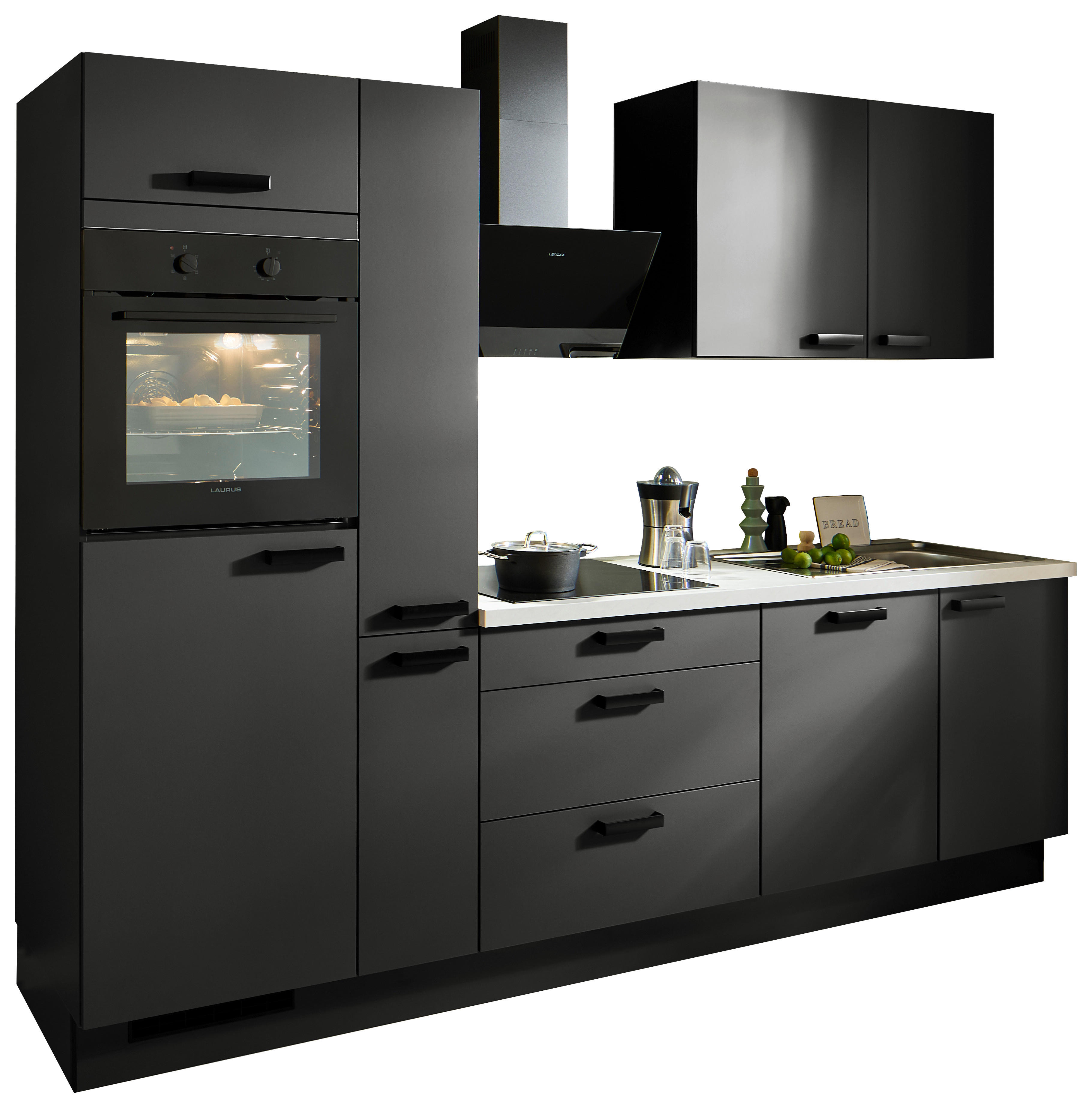 pino Küchenblock PN210 Graphit supermatt B/H/T: ca. 280x220,6x60 cm PN210 - Graphit/Marmoroptik (280,00/220,60/60,00cm) - pino