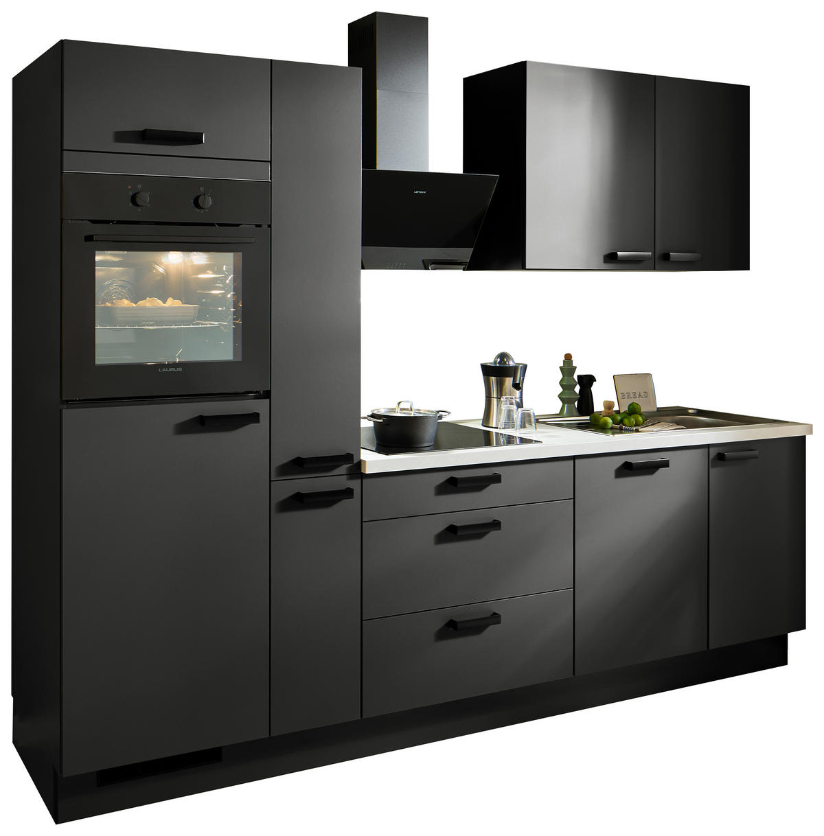 pino Küchenblock PN210 Graphit supermatt B/H/T: ca. 280x220,6x60 cm PN210 - Graphit/Marmoroptik (280,00/220,60/60,00cm) - pino