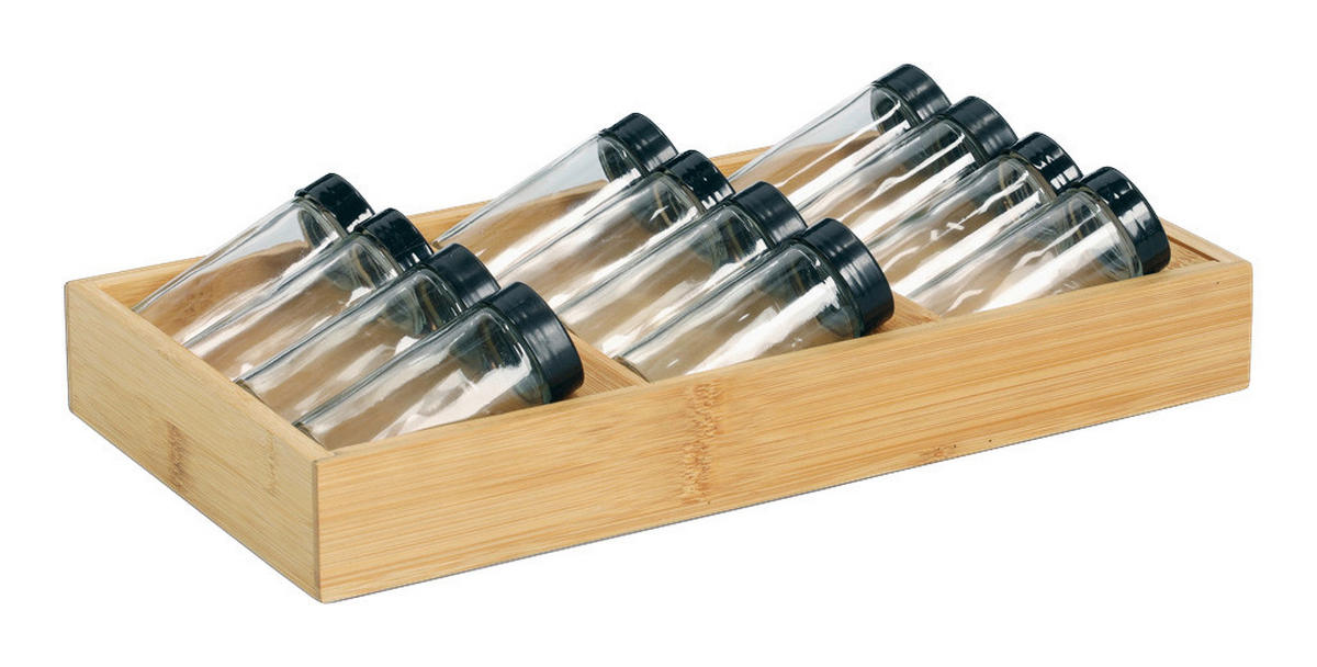 Zeller Gewürzeinsatz-Set schwarz Bambus B/H/L: ca. 20x9x38 cm Gewürzeinsatz-Set 13tlg. - hellbraun/schwarz (38,00/20,00/9,00cm) - Zeller