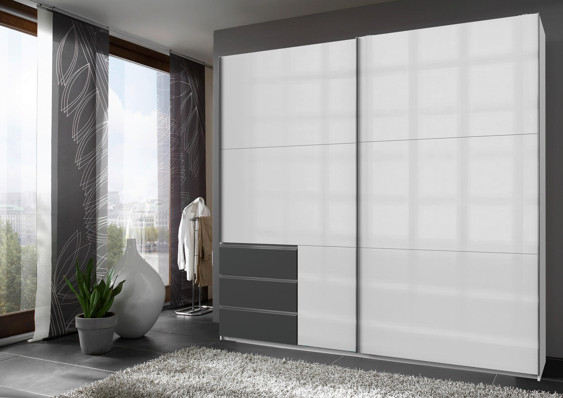 Schwebetürenschrank Level weiß B/H/T: ca. 250x236x65 cm Level - weiß/Graphit (250,00/236,00/65,00cm)