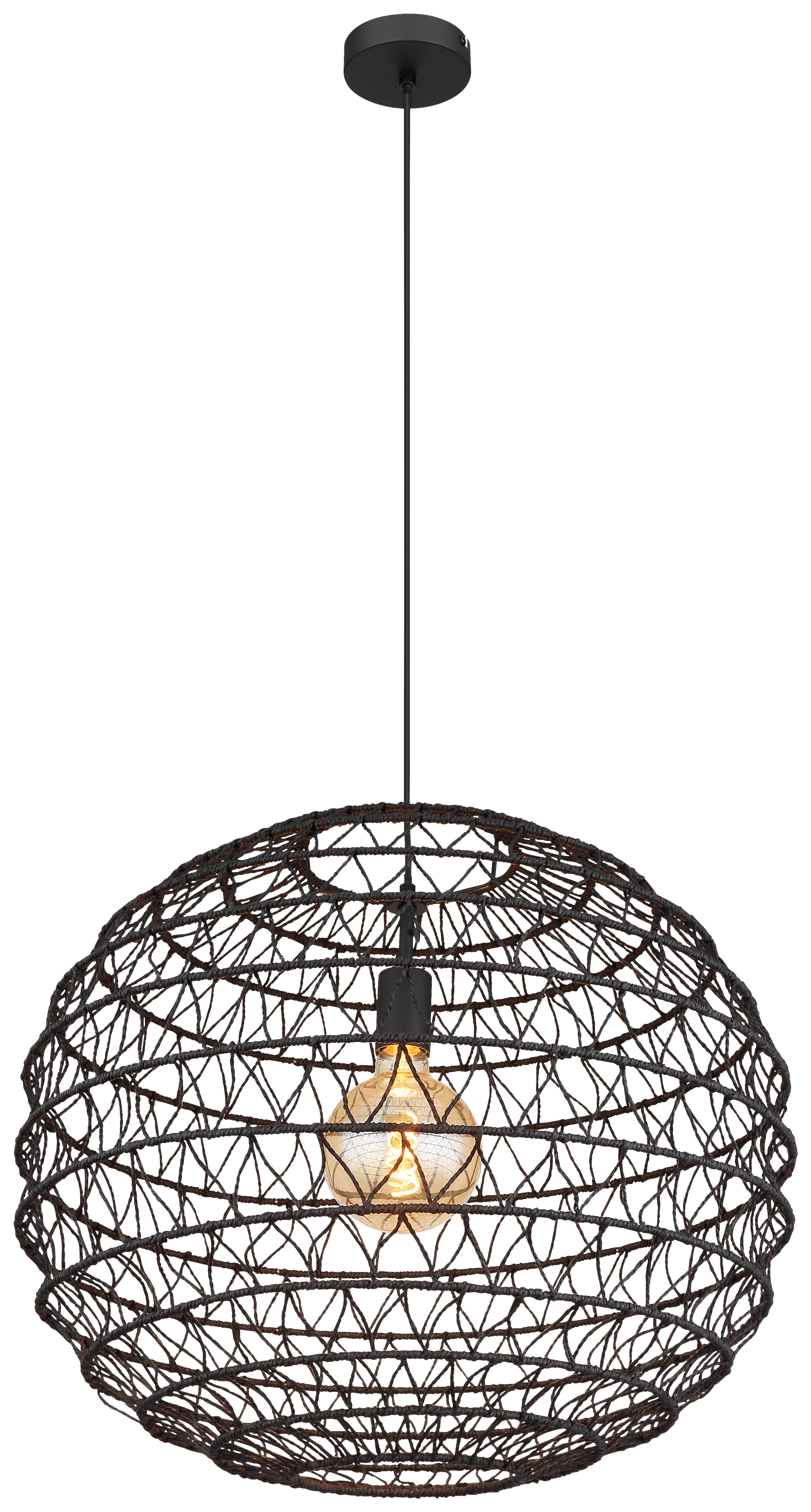 GLOBO Pendelleuchte schwarz mattschwarz Metall Papier H/D: ca. 120x59 cm E27 1 Brennstellen SENNI - schwarz/mattschwarz (59,00/120,00cm) - GLOBO