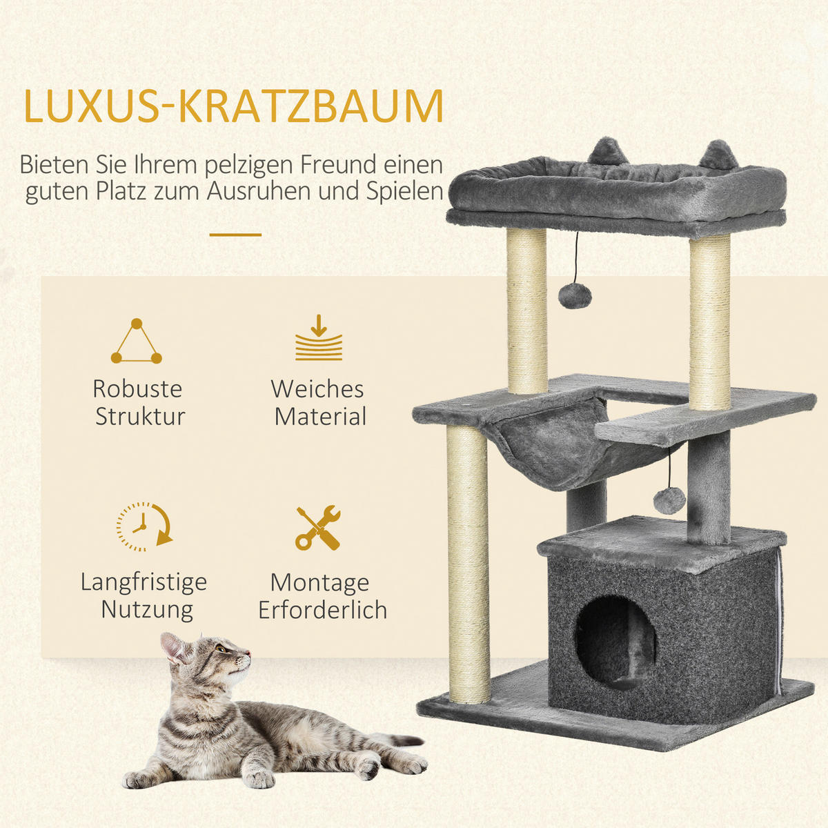 PawHut Kratzbaum grau Spanplatte B/H/L: ca. 48x48x90 cm Kratzbaum - grau (90,00/48,00/48,00cm) - PawHut