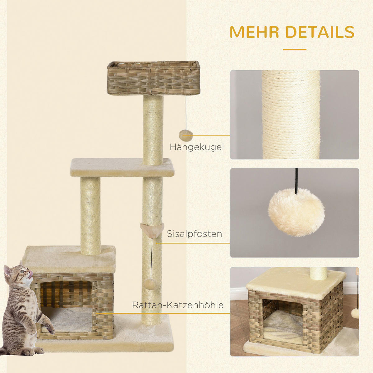 PawHut Kratzbaum Kratzbaum - (40,00/60,00/109,00cm) - PawHut