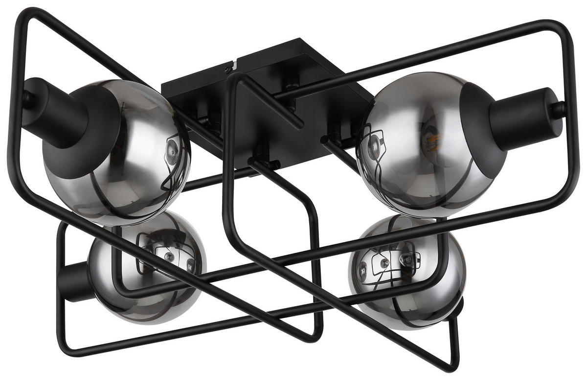 GLOBO Deckenleuchte 15830-4D Blama schwarz Rauch Metall Glas B/H/T: ca. 61x20x61 cm E14 4 Brennstellen Blama - schwarz/Rauch (61,00/20,00/61,00cm) - GLOBO