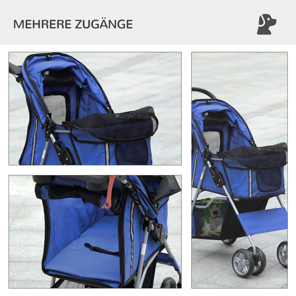 PawHut Hunde-Zubehör blau Edelstahl B/H/L: ca. 45x75x97 cm Hundebuggy - blau (97,00/45,00/75,00cm) - PawHut