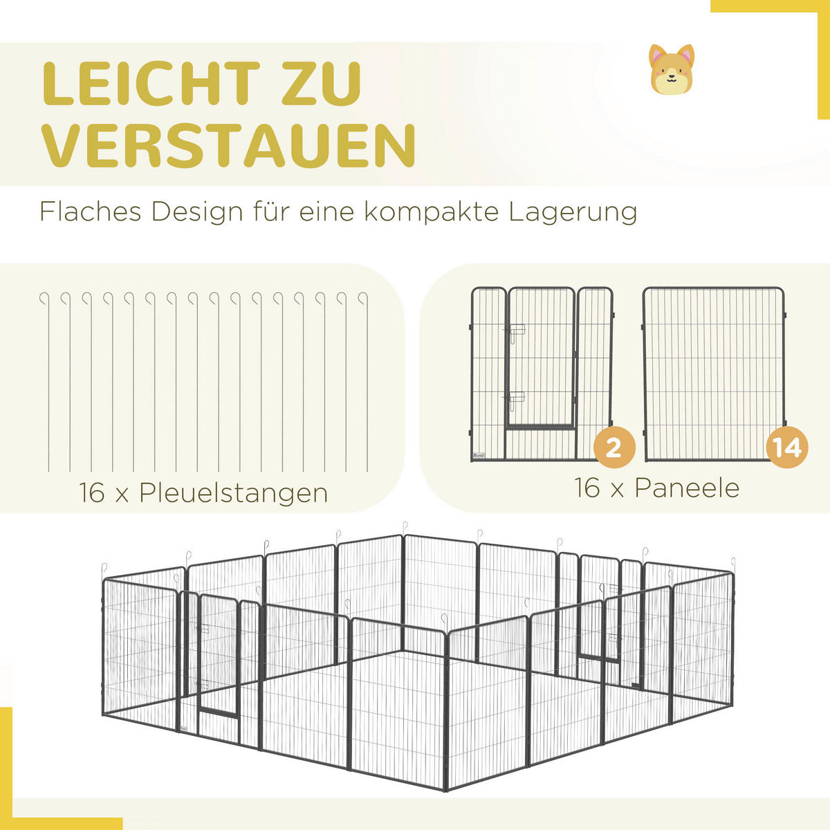 PawHut Gehege grau Edelstahl B/H/L: ca. 320x320x100 cm Freigehege - grau (100,00/320,00/320,00cm) - PawHut