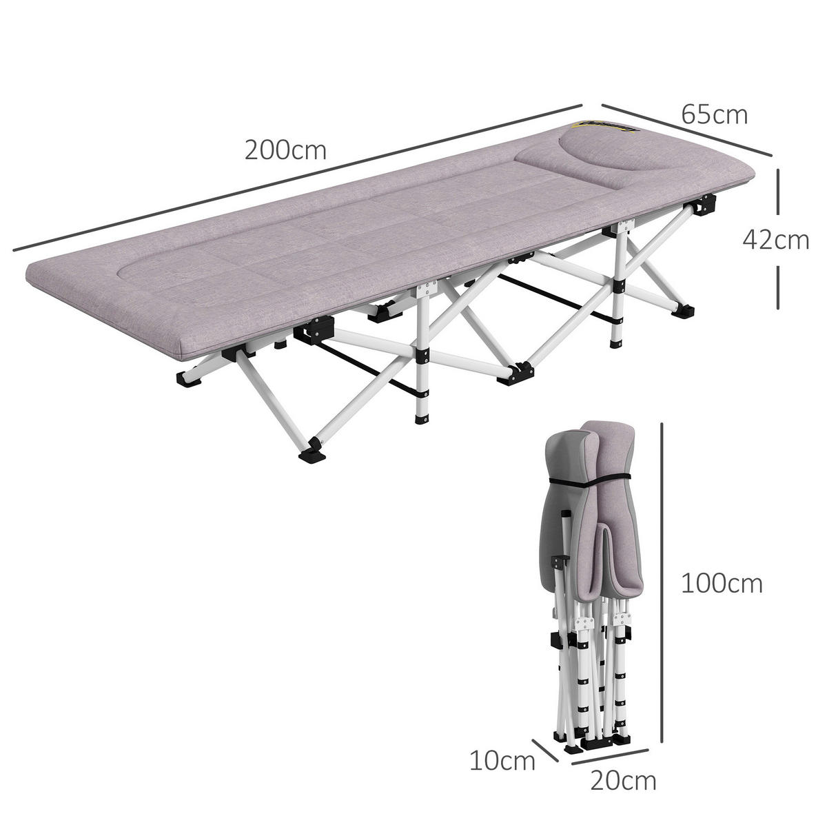 Outsunny Feldbett B/H/L: ca. 65x42x200 cm Feldbett - grau (200,00/65,00/42,00cm) - Outsunny