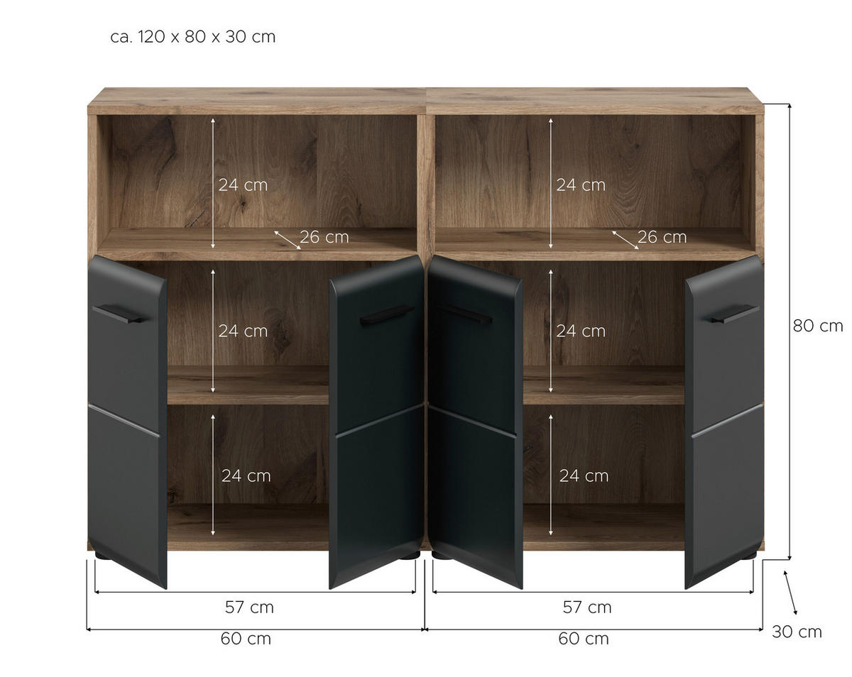 Badezimmer-Set Ice Nox Oak Nachbildung schwarz matt B/H/T: ca. 120x80x30 cm Ice - schwarz (120,00/80,00/30,00cm) - xonox.home