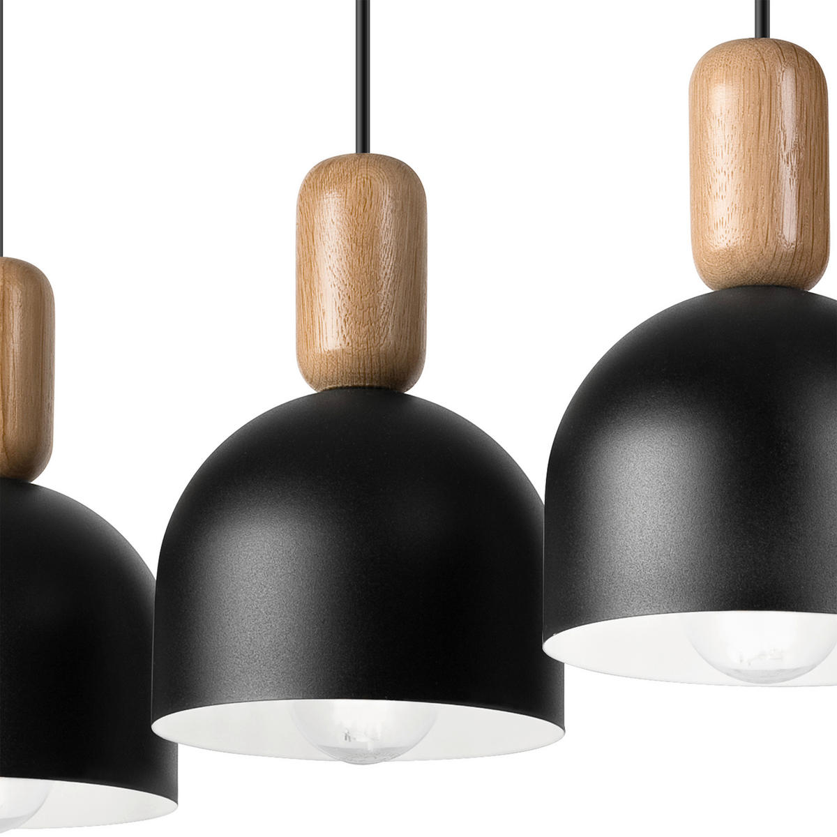 Lamkur Hängeleuchte schwarz Eiche Stahl Holz B/H/L: ca. 15,5x85x59 cm E27 3 Brennstellen Alma - Eiche/schwarz (59,00/15,50/85,00cm) - Lamkur
