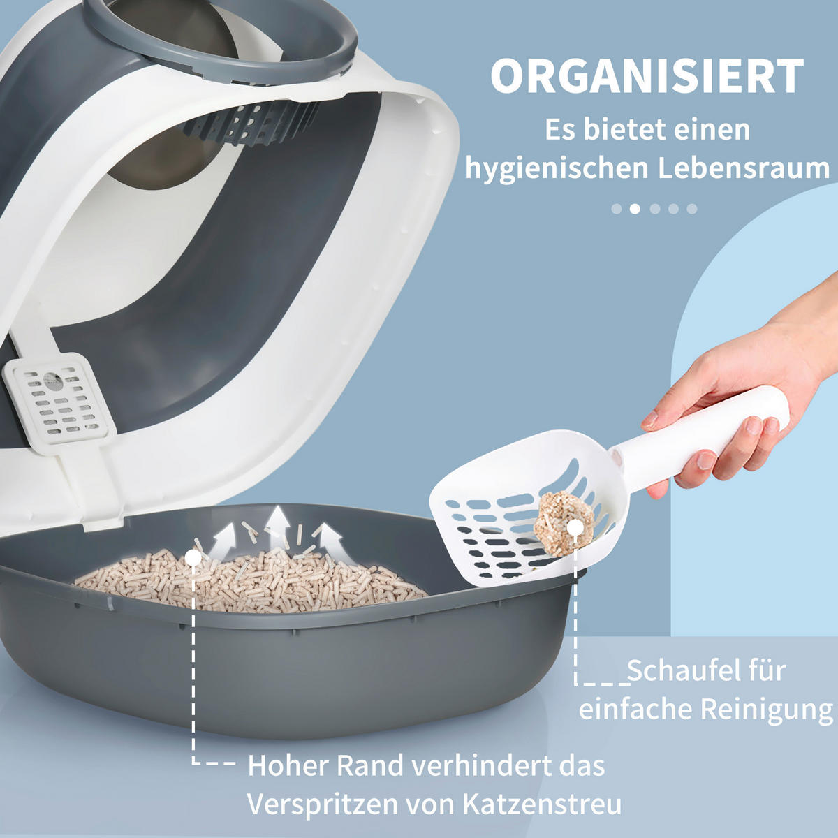 PawHut Katzen-Zubehör grau Edelstahl B/H/L: ca. 41x52x38 cm Katzenklo - weiß/grau (38,00/41,00/52,00cm) - PawHut