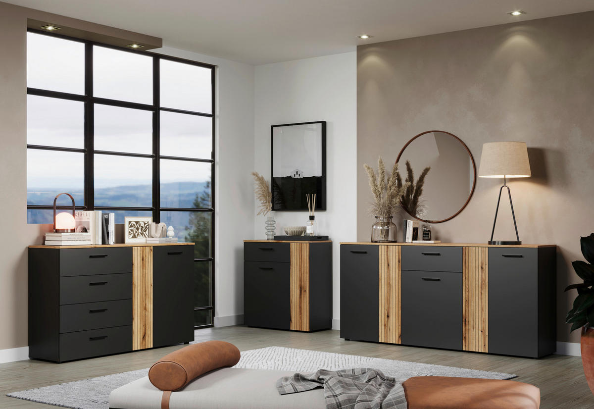 Kommode Esteban anthrazit Eiche Evoke Coast Nachbildung B/H/T: ca. 80x86x38 cm Esteban - Eiche/anthrazit (80,00/86,00/38,00cm)