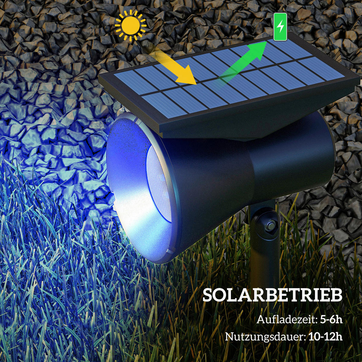 Solar-Gartenleuchte schwarz Kunststoff B/H/L: ca. 15x38x10,6 cm Solar-Gartenleuchte - schwarz (10,60/15,00/38,00cm) - Outsunny