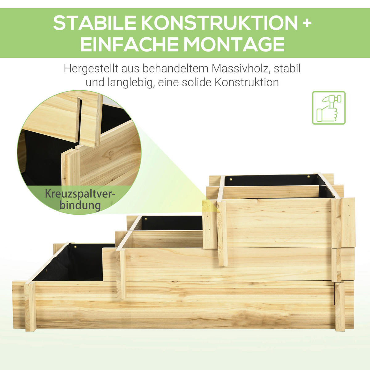 Outsunny Stufenbeet B/H/L: ca. 93x35x93 cm Stufenbeet - natur (93,00/93,00/35,00cm) - Outsunny