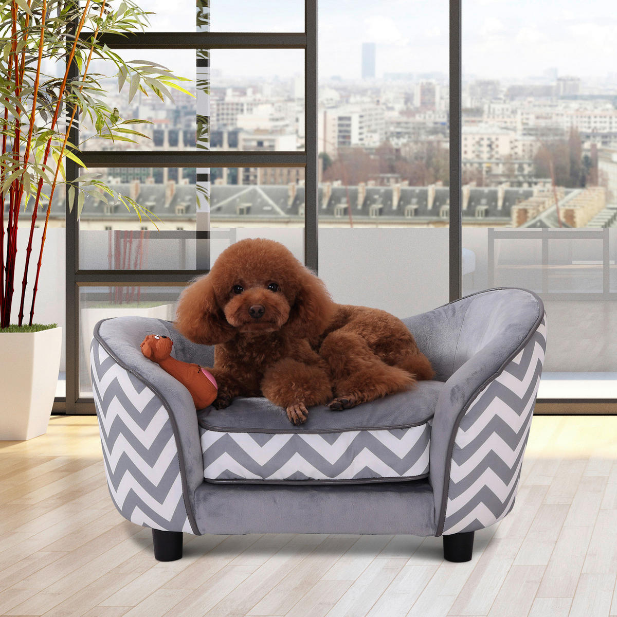 PawHut Hundebett grau Holz B/H/L: ca. 41x33,5x67 cm Hundebett - grau (67,00/41,00/33,50cm) - PawHut