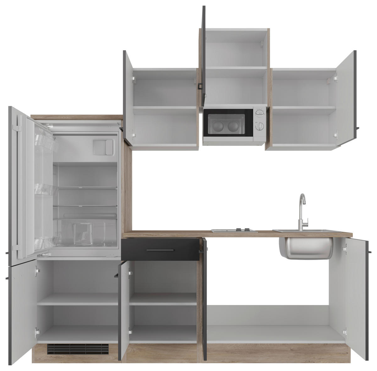 Küchenblock Capri schwarz matt B/H/T: ca. 210x226x60 cm Capri - schwarz/Oak (210,00/226,00/60,00cm) - Flex-Well