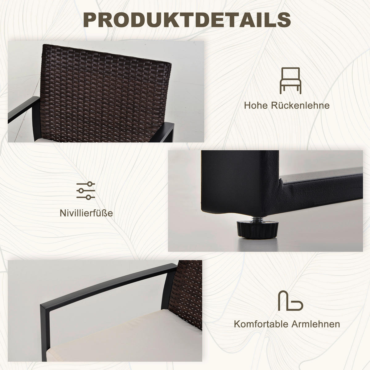 Outsunny Sitzgruppe creme Polyester B/H/L: ca. 57x63x76 cm Gartenmöbel-Set - braun/creme (76,00/57,00/63,00cm) - Outsunny