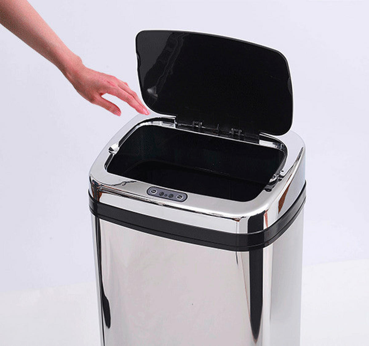 HOMCOM Mülleimer silber B/H/L: ca. 25x58x33 cm Automatik_Mülleimer silber - schwarz/silber (33,00/25,00/58,00cm) - HOMCOM