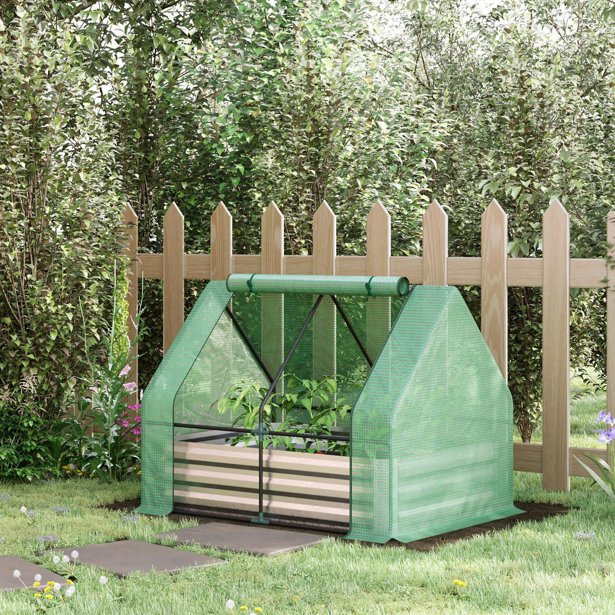 Outsunny Tür zum Aufrollen B/H/L: ca. 95x92x127 cm Foliengewächshaus 845-520SR - grün (127,00/95,00/92,00cm) - Outsunny