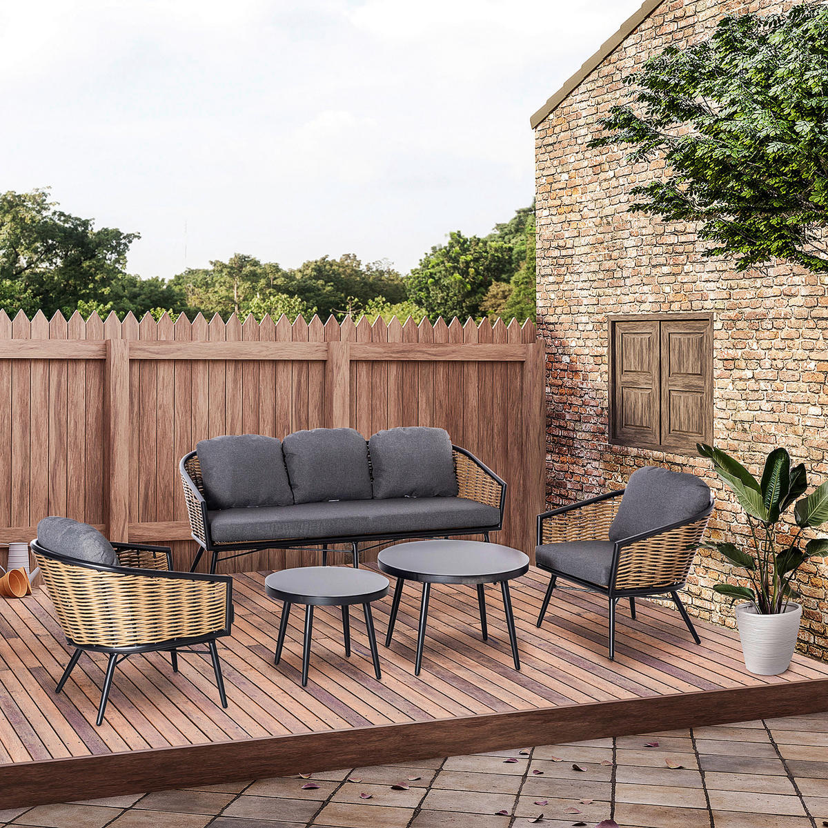 Outsunny Sitzgruppe natur Aluminium B/H/L: ca. 77x187x77 cm Gartenmöbel_Set - natur (77,00/77,00/187,00cm) - Outsunny