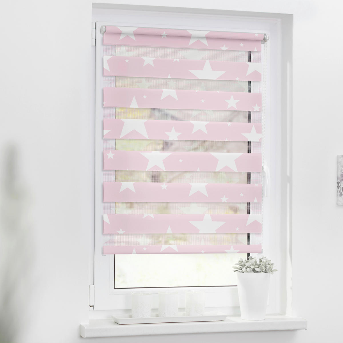 Doppelrollo Duo Sterne rosa B/T: ca. 90x150 cm Duo Sterne - rosa (90,00/150,00cm) - LICHTBLICK