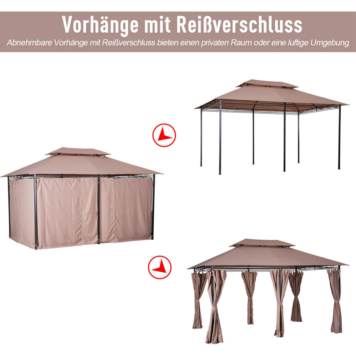 Outsunny Gartenpavillon braun Stahl B/H/L: ca. 300x265x400 cm Gartenpavillon - braun (400,00/300,00/265,00cm) - Outsunny