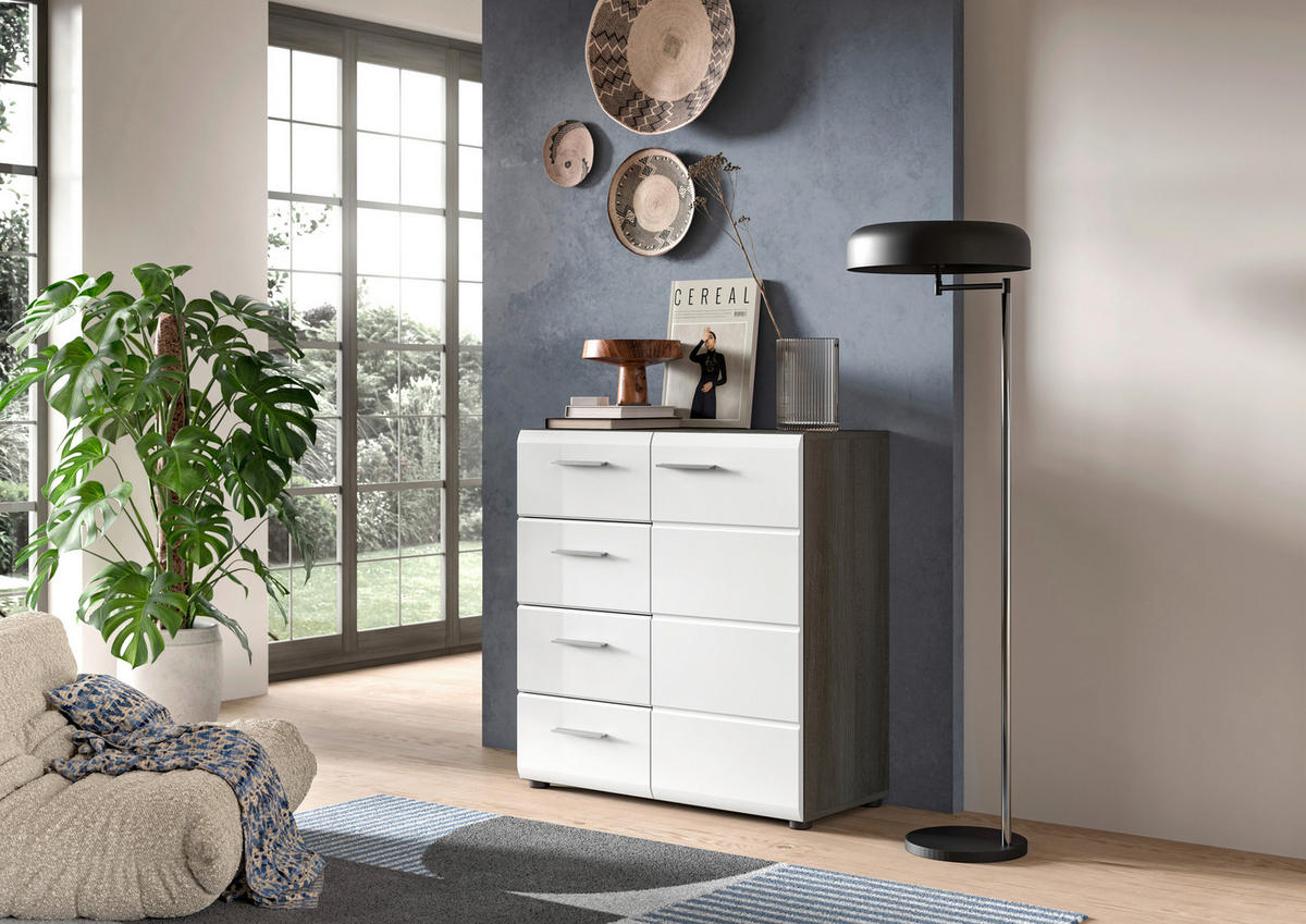 Kommode SALSA Rauchsilber Nachbildung weiß Hochglanz B/H/T: ca. 75x85x37 cm SALSA - weiß (75,00/85,00/37,00cm) - xonox.home