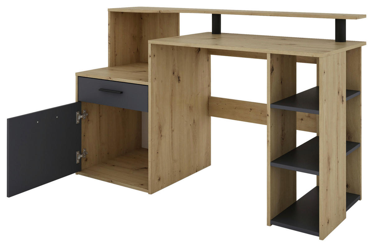 Schreibtisch LOUIS Eiche anthrazit B/H/T: ca. 140x89x55 cm LOUIS - Eiche/anthrazit (140,00/89,00/55,00cm) - byLIVING