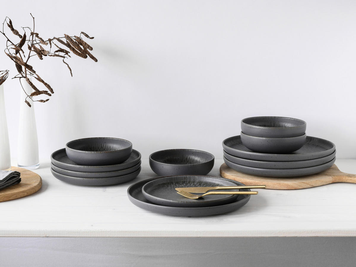 CreaTable Tafelservice Uno grau Steinzeug 12 tlg. Uno - grau - CreaTable
