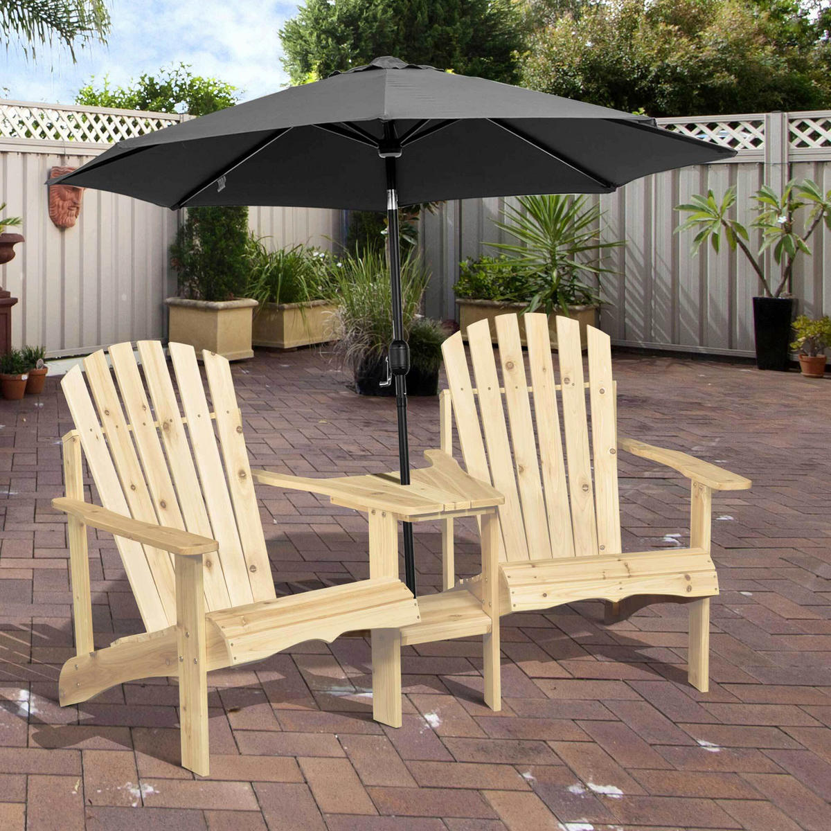 Outsunny Gartenbank natur Holz B/H/L: ca. 87x92x178 cm Gartenbank mit Tisch - natur (178,00/87,00/92,00cm) - Outsunny