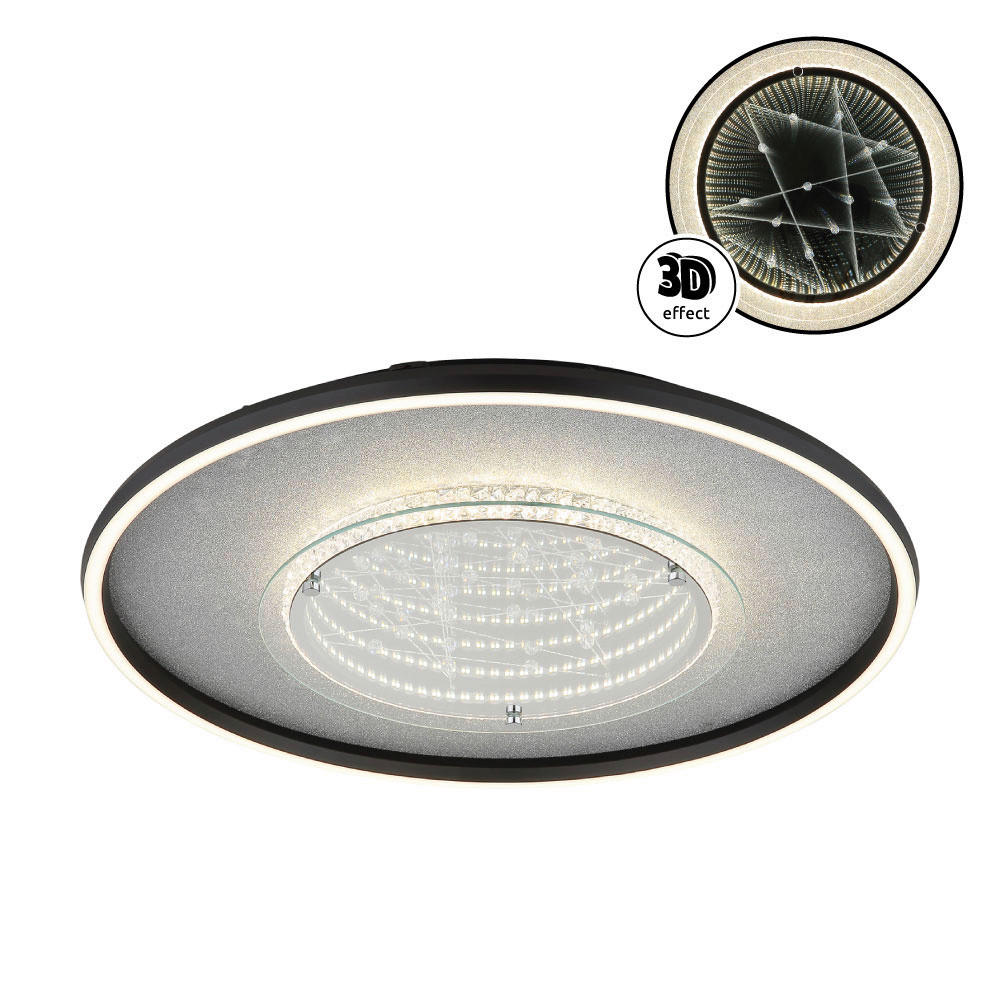 GLOBO Deckenleuchte schwarz silber klar Glas Aluminium Kunststoff H/D: ca. 6,8x51,5 cm 1 Brennstellen Mirrora - klar/schwarz (51,50/6,80cm) - GLOBO