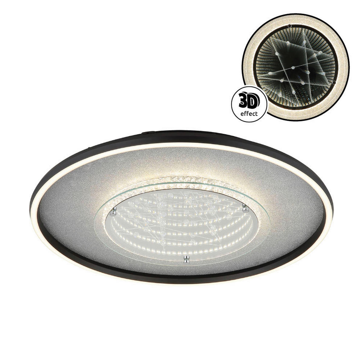 GLOBO Deckenleuchte schwarz silber klar Glas Aluminium Kunststoff H/D: ca. 6,8x51,5 cm 1 Brennstellen Mirrora - klar/schwarz (51,50/6,80cm) - GLOBO