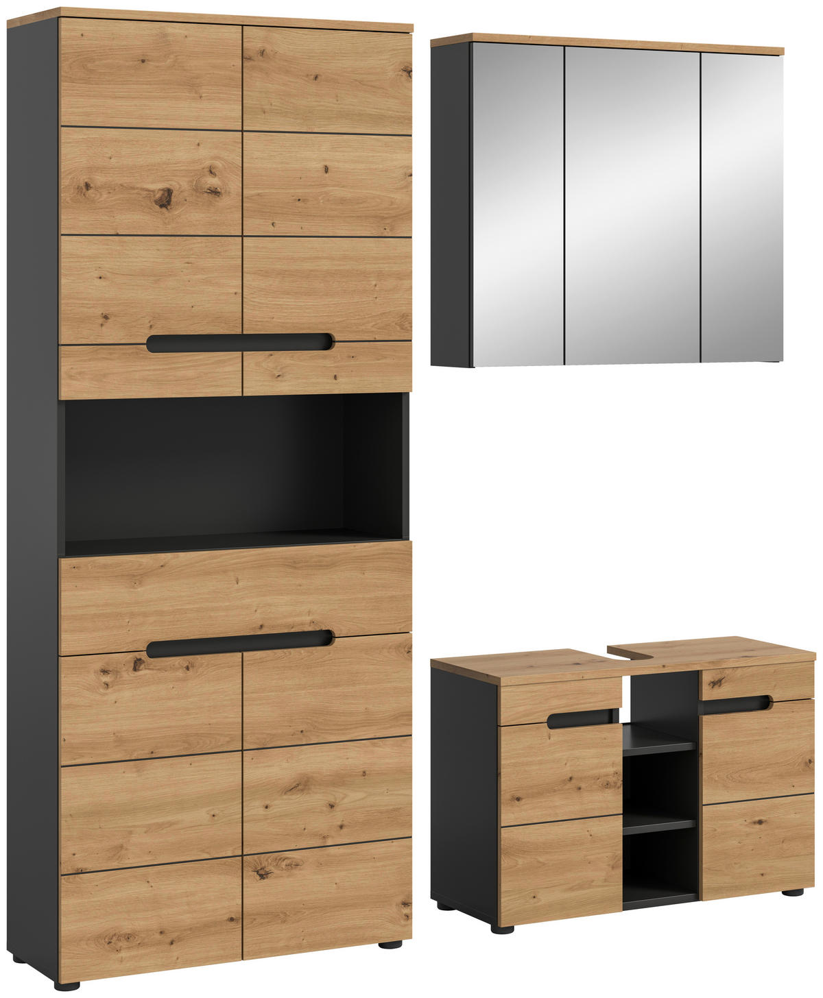 Badezimmer-Set Canu Basalt Eiche Artisan Nachbildung B/H/T: ca. 171x193x34 cm Canu - Eiche/Basalt (171,00/193,00/34,00cm) - xonox.home