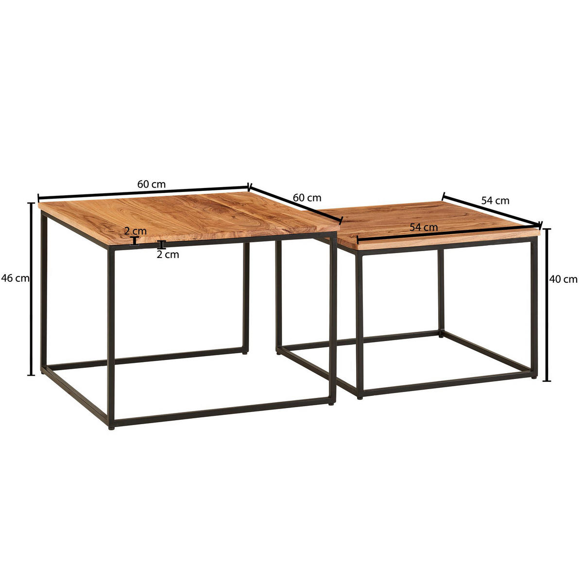 Couchtisch 2er-Set. natur schwarz pulverbeschichtet 2er-Set. - natur/schwarz - Wohnling