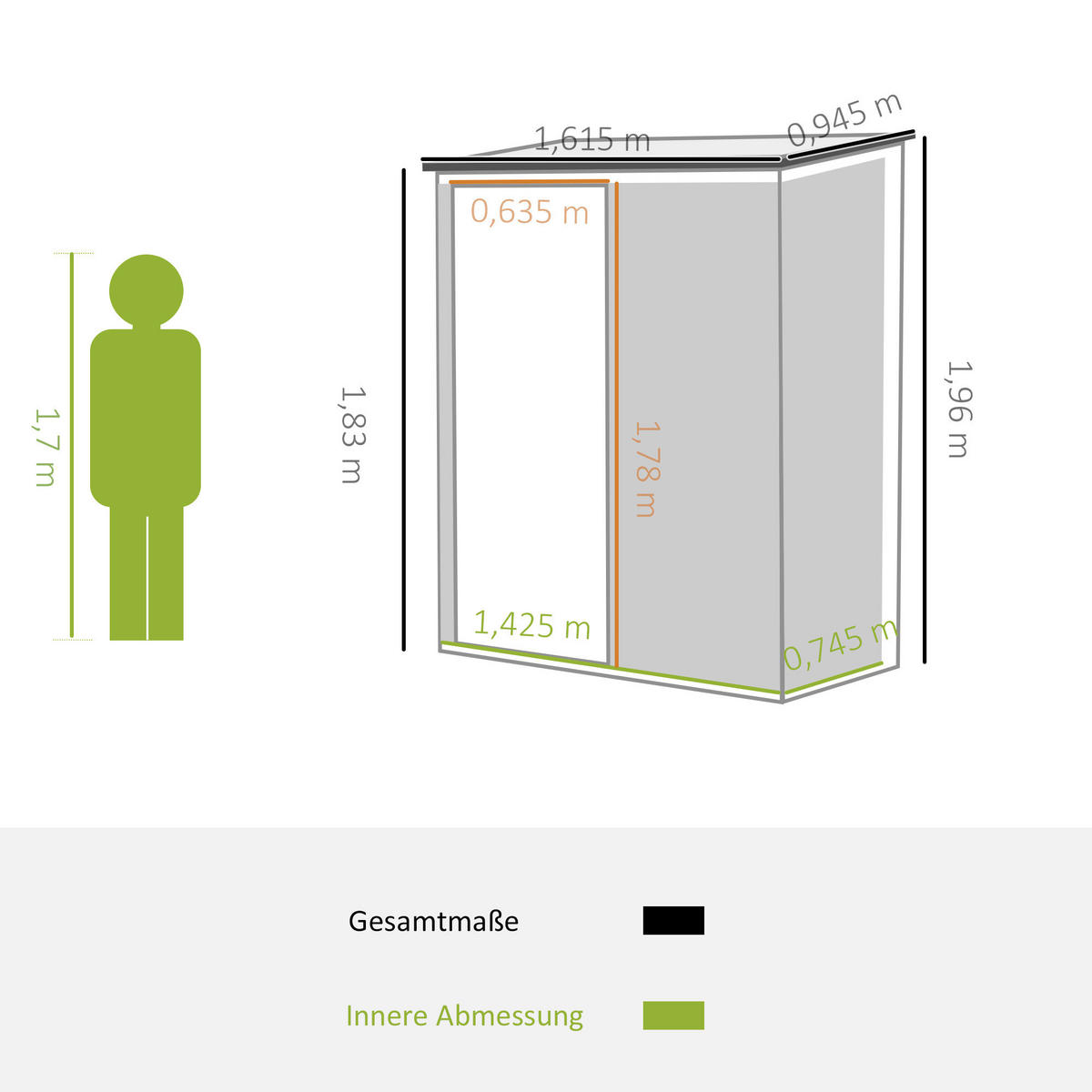 Outsunny Gartenhaus schwarz B/H/L: ca. 94,5x196x161,5 cm Gartenhaus - schwarz (161,50/94,50/196,00cm) - Outsunny