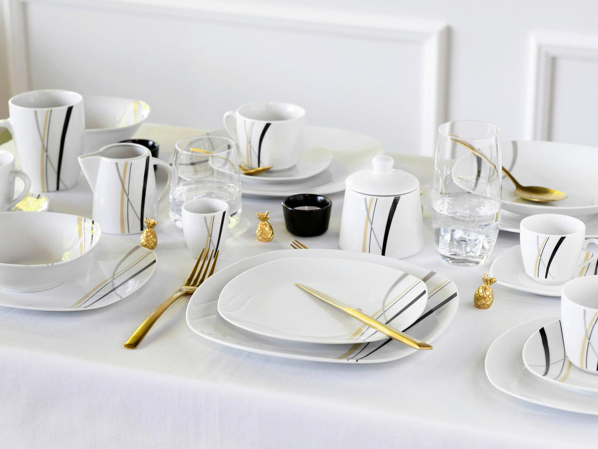CreaTable Kombiservice Square City Line weiß Porzellan 62 tlg. Square City Line - sand/weiß - CreaTable