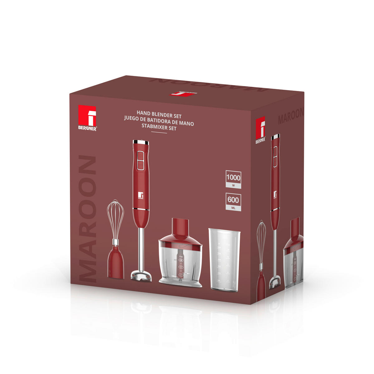 BERGNER Stabmixer-Set rot braun Edelstahl B/H/L: ca. 14,2x23x24,2 cm MAROON - braun/rot (24,20/14,20/23,00cm) - BERGNER