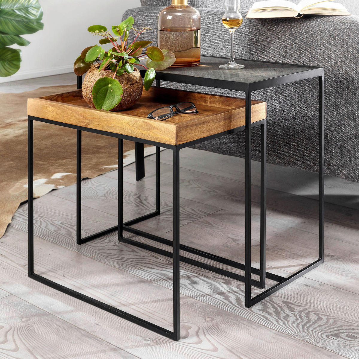 Beistelltisch 2er-Set. braun Holz B/H/T: ca. 60x50x30 cm 2er-Set. - braun (60,00/50,00/30,00cm) - Wohnling