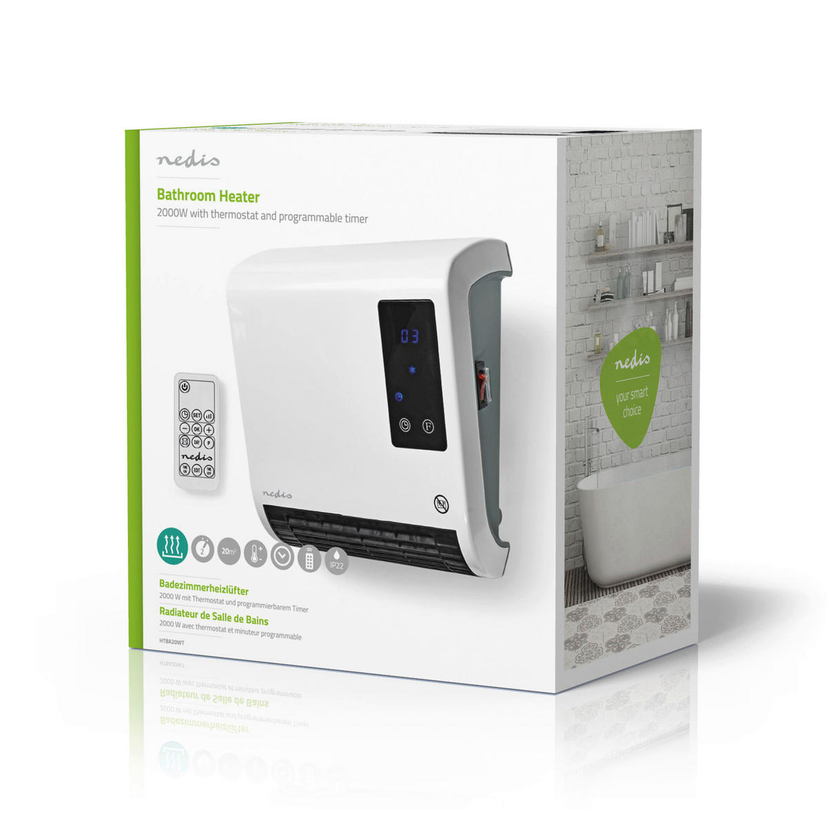Nedis Badezimmer-Heizung weiß Kunststoff B/H/L: ca. 26x15,5x28,5 cm ca. 2000 W Badezimmer-Heizung_Nedis - weiß (28,50/26,00/15,50cm) - Nedis