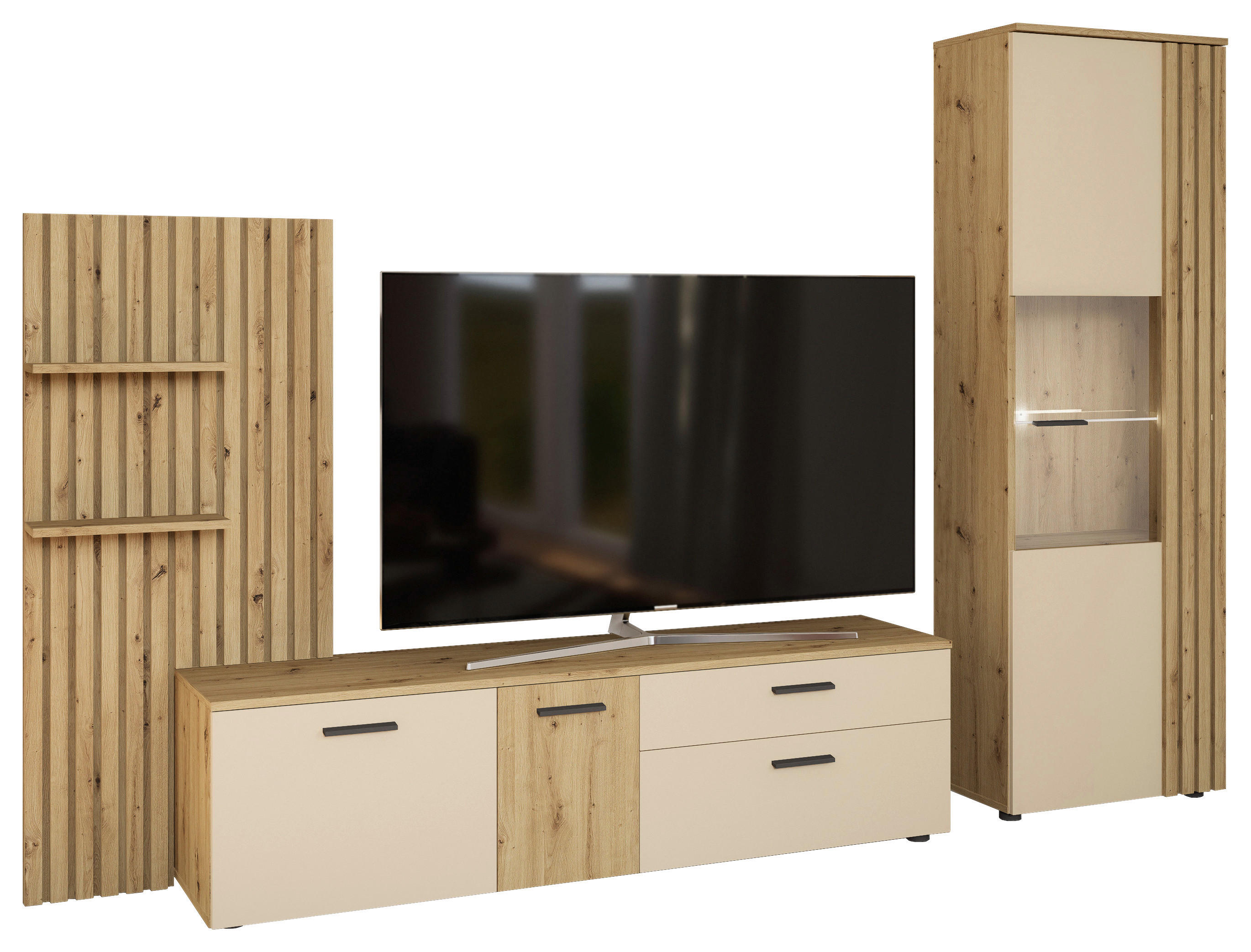 Wohnwand Gatwick Eiche Artisan Nachbildung creme B/H/T: ca. 250x180x38 cm Gatwick - Eiche/creme (250,00/180,00/38,00cm)