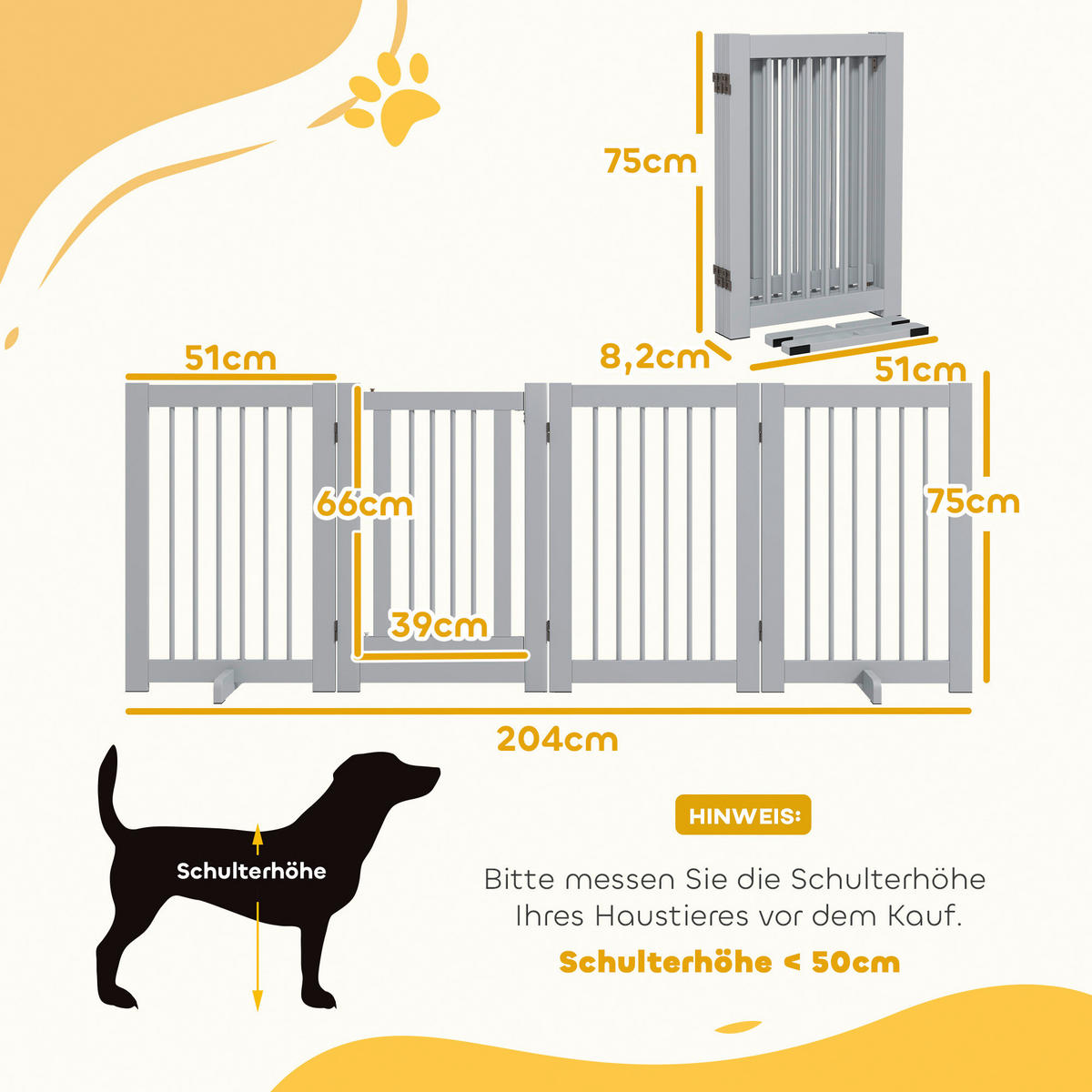 PawHut Schutzgitter hellgrau Kiefer B/H/L: ca. 36x75x204 cm Schutzgitter - hellgrau (204,00/36,00/75,00cm) - PawHut