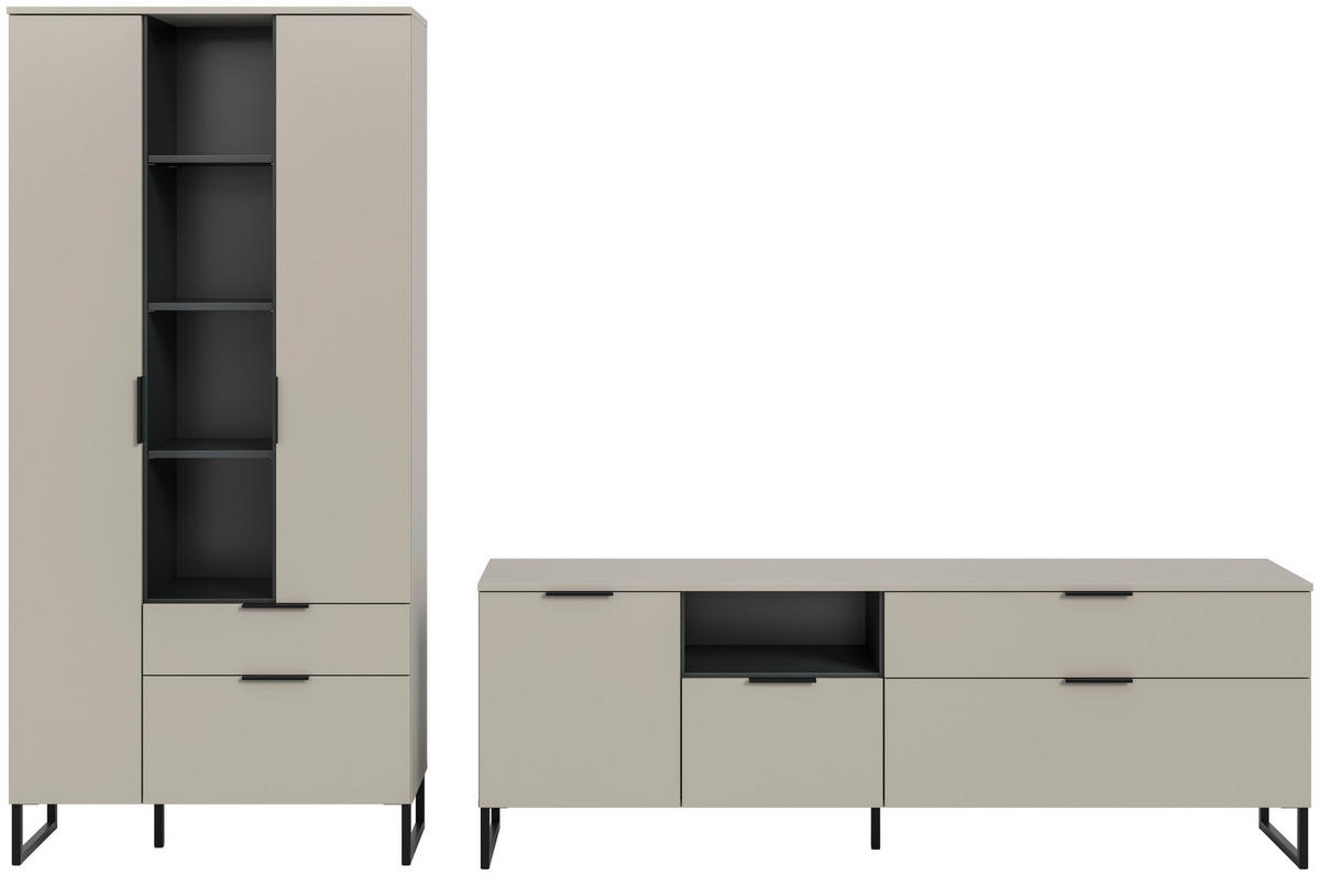 Wohnwand Noida Kaschmirgrau Nachbildung schwarz B/H/T: ca. 290x192x41 cm Noida - schwarz (290,00/192,00/41,00cm) - xonox.home