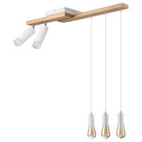 Lamkur Pendelleuchte weiß Holz B/H/L: ca. 20x86x84 cm E27 5 Brennstellen CORTINA - weiß (84,00/20,00/86,00cm) - Lamkur