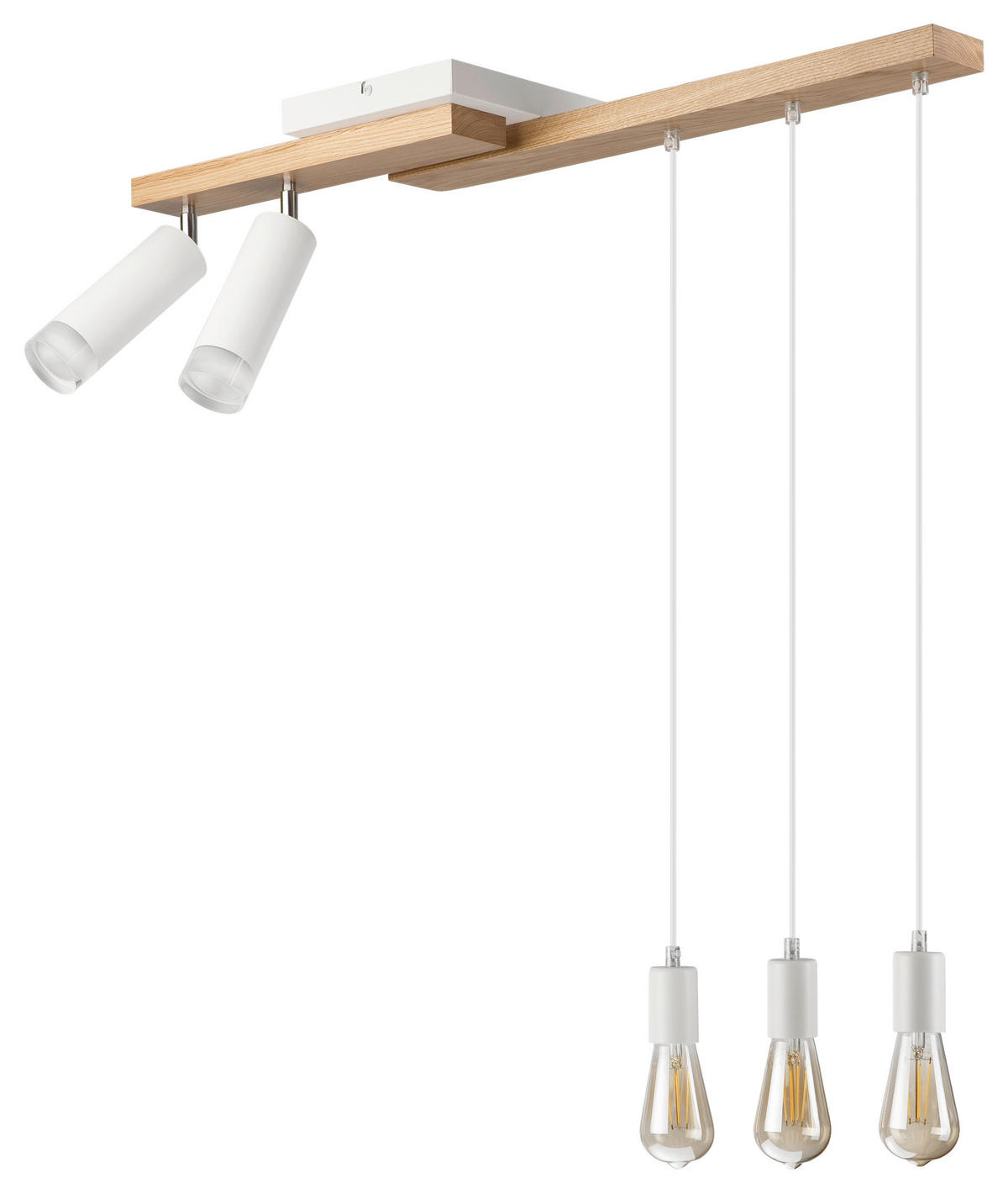 Lamkur Pendelleuchte weiß Holz B/H/L: ca. 20x86x84 cm E27 5 Brennstellen CORTINA - weiß (84,00/20,00/86,00cm) - Lamkur